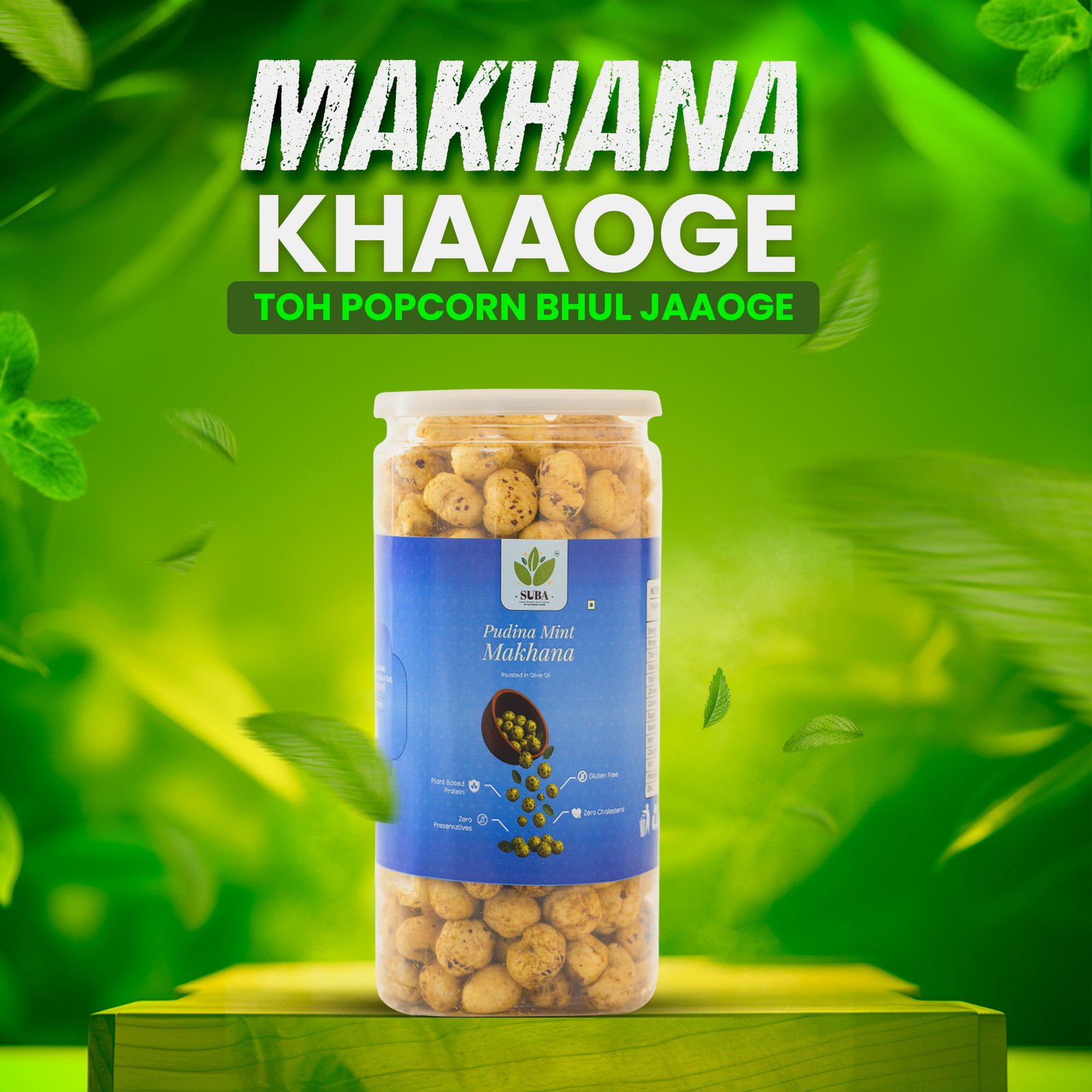 Pudina Mint Flavoured Makhana, Roasted olive oil, 100g